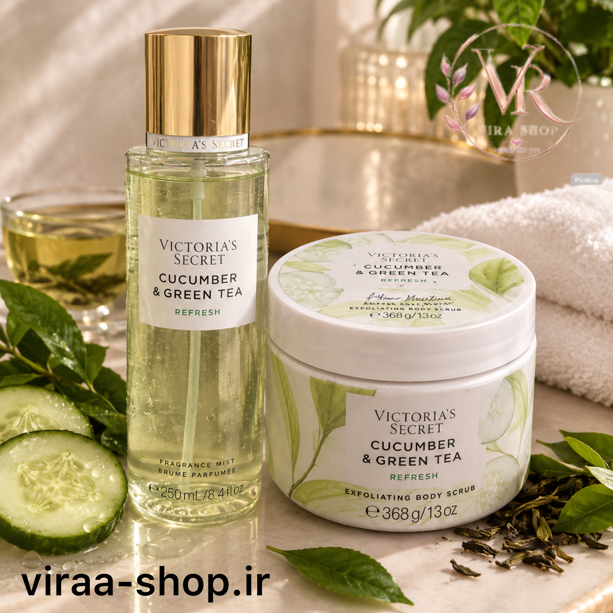 ست اسکراب و بادی اسپلش خیار و چای سبز ویکتوریا سکرت